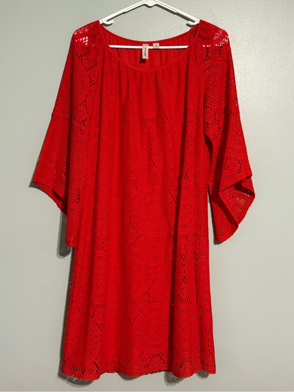 Tacera Women's Medium Red Crochet Lace Dress